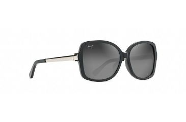 Image of Maui Jim Melika Fashion  Sunglasses,Gloss Black with Silver Temples,Neutral Grey Lens GS760-02