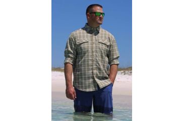 Image of Mojo Sportswear Company Coastal Plaid Shirt Long Sleeve - Mens, Wiregrass, Large, Wiregrass - L - CPLS LS