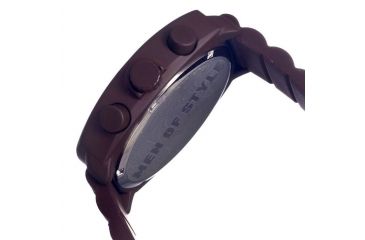 Image of MOS Mens Berlin Strap Watch w/Day and Date Dark Brown Bezel, Dark Brown/Tonneau-shaped Case, Black/analog Dial, Purple Hands MOSBN104