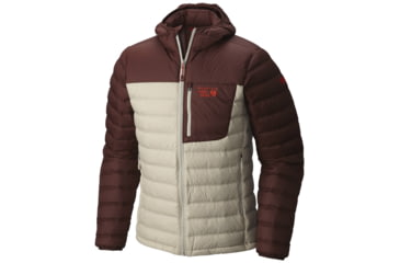 Image of Mountain Hardwear Dynotherm Hooded Down Jacket - Men's-Fossil / Redwood-Small