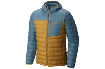 Image of Mountain Hardwear Dynotherm Hooded Down Jacket - Men's-Underbrush / Cloudburst-X-Large