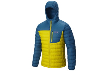 Image of Mountain Hardwear Dynotherm Hooded Down Jacket - Mens-Electron Yellow/Phoenix Blue-Large