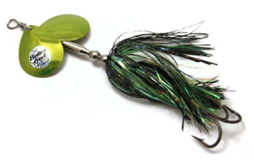 Image of Musky Mayhem Baby Girl Musky Spinner, 2 #6 Blades, 4/0 Hook, Black Chartreuse/Chartreuse, 1.8oz, BG003
