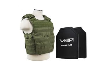 Image of NcSTAR Expert Carrier Vest w/Two 11x14in Shooters Cut Hard PE Ballistic Panels, Green, Medium - 2XL BPLCVPCVX2963G-A