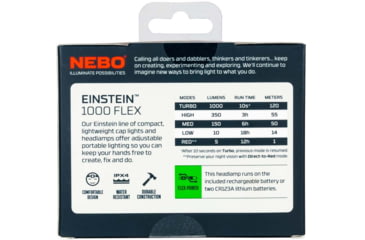 Image of Nebo Einstein COB LED Headlamp, Lithium Ion, White, 1000 Lumens, Black, NEB-HLP-0007