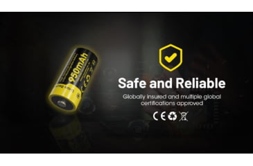 Image of Nitecore NL169 950mAh Rechargeable 16340 Battery, Yellow, BAT-NITE-16340-NL169