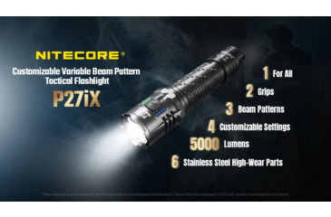 Image of Nitecore P27iX 5000 Lumen 21700 Li-Ion Rechargeable LED Customizable Tactical Flashlight w/ Multi-Beam Modes