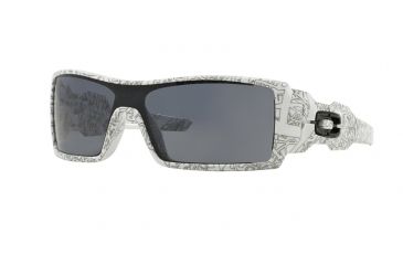 Image of Oakley OIL RIG OO9081 Progressive Prescription Sunglasses OO9081-03-461-28 - Lens Diameter 128 mm, Lens Diameter 28 mm, Frame Color White W/ Text Print Paint