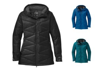 Image of Outdoor Research Floodlight Down Parka - Women's, Black/Charcoal, Lapis, Washed Peacock