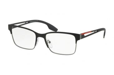 Image of Prada PS55IV Eyeglass Frames 6BJ1O1-55 - Black Rubber/gunmet Rubber Frame