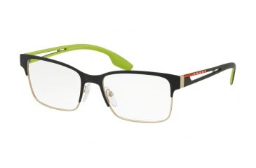 Image of Prada PS55IV Eyeglass Frames BEO1O1-53 - Black Rubber/pale Gold Rubber Frame