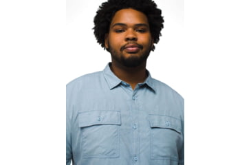 Image of prAna Lost Sol Short Sleeve Shirt Standard Fit - Mens, Chambray Heather, M, 1972351-401-ST-M