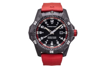 Image of ProTek Carbon USMC Dive Watch, Carbon Case/Black&amp;Red Dial/Red Strap, One Size, PT1012R
