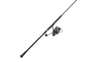 Image of Quantum Benchmark Spinning Reel and Rod Combo, 8ft, 2-PC, Med-Heavy, Moderate-Fast Rod, Graphite Composite Blank, SZ 5000 Reel, 5+1 Bearings, 5.6-1 Ratio, Silver/Blue, BK5000802MH1225.P2
