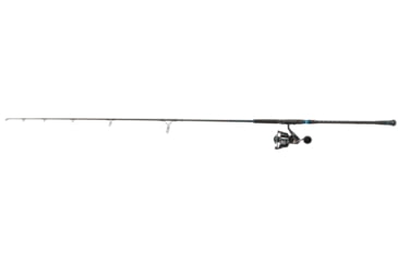 Image of Quantum Benchmark Spinning Reel and Rod Combo, 8ft, 2-PC, Med-Heavy, Moderate-Fast Rod, Graphite Composite Blank, SZ 5000 Reel, 5+1 Bearings, 5.6-1 Ratio, Silver/Blue, BK5000802MH1225.P2