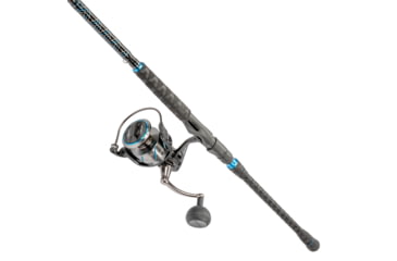 Image of Quantum Benchmark Spinning Reel and Rod Combo, 9ft, 2-PC, Med-Heavy, Moderate-Fast Rod, Graphite Composite Blank, SZ 6000 Reel, 5+1 Bearings, 5.6-1 Ratio, Silver/Blue, BK6000902MH1530.P2