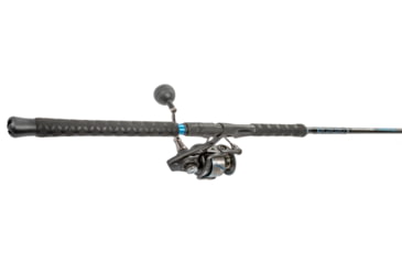 Image of Quantum Benchmark Spinning Reel and Rod Combo, 7ft, 1-PC, Med-Heavy, Moderate-Fast Rod, Graphite Composite Blank, SZ 6000 Reel, 5+1 Bearings, 5.6-1 Ratio, Silver/Blue, BK6000701MH1225.P2