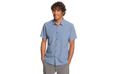 Image of Quiksilver Waterman Tech Tides Short Sleeve UPF 30 Shirt - Mens, Blue Shadow Marl, Large, EQMWT03225-BKQH-L