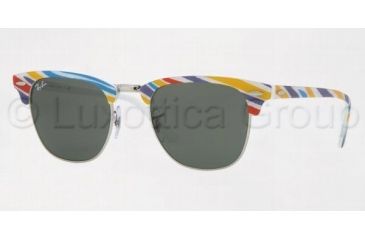 Image of Ray-Ban Clubmaster Bifocal Sunglasses RB3016 with Lined Bi-Focal Rx Prescription Lenses RB3016-1013-5121 - Lens Diameter: 51 mm, Frame Color: Top Str. Bl Az Red Ye On White