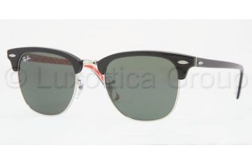 Image of Ray-Ban RB3016 Bifocal Sunglasses - Black On Text. Red Gl W Crystal Green Frame / 49 mm Prescription Lenses, 1016-4921
