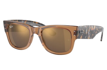 Image of Ray-Ban RB0840S Mega Wayfarer Sunglasses, Transparent Brown Frame, Light Brown Mirror Gold Lens, 51, RB0840S-663693-51