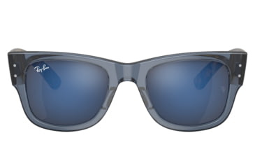 Image of Ray-Ban RB0840S Mega Wayfarer Sunglasses, Transparent Dark Blue Frame, Grey Mirror Blue Lens, 51, RB0840S-6638O4-51
