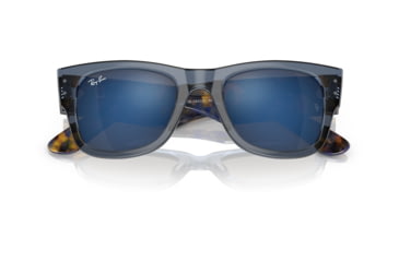 Image of Ray-Ban RB0840S Mega Wayfarer Sunglasses, Transparent Dark Blue Frame, Grey Mirror Blue Lens, 51, RB0840S-6638O4-51