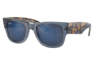 Image of Ray-Ban RB0840S Mega Wayfarer Sunglasses, Transparent Dark Blue Frame, Grey Mirror Blue Lens, 51, RB0840S-6638O4-51
