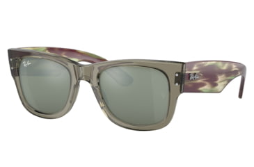 Image of Ray-Ban RB0840S Mega Wayfarer Sunglasses, Transparent Green Frame, Grey Mirror Lens, 51, RB0840S-66355C-51