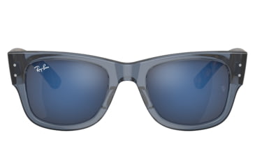 Image of Ray-Ban RB0840SF Mega Wayfarer Sunglasses, Transparent Dark Blue Frame, Grey Mirror Blue Lens, Asian Fit, 52, RB0840SF-6638O4-52