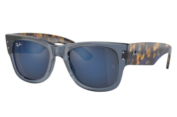 Image of Ray-Ban RB0840SF Mega Wayfarer Sunglasses, Transparent Dark Blue Frame, Grey Mirror Blue Lens, Asian Fit, 52, RB0840SF-6638O4-52