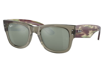 Image of Ray-Ban RB0840SF Mega Wayfarer Sunglasses, Transparent Green Frame, Grey Mirror Lens, Asian Fit, 52, RB0840SF-66355C-52