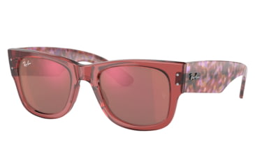 Image of Ray-Ban RB0840SF Mega Wayfarer Sunglasses, Transparent Pink Frame, Brown Mirror Dark Red Lens, Asian Fit, 52, RB0840SF-66372K-52
