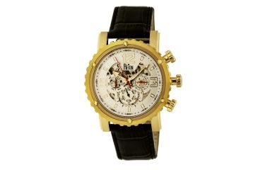 Image of Mens Alpin Watch,45mm,White Dial,Gold Bezel,Black Leather Strap
