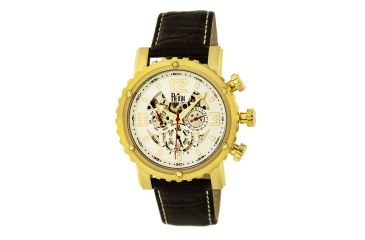 Image of Mens Alpin Watch,45mm,White Dial,Gold Bezel,Dark Brown Leather Strap