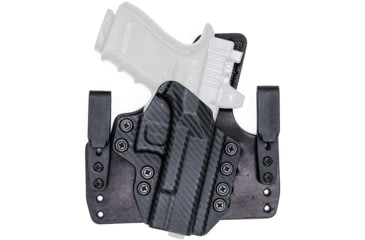 Image of Rounded Wide KYDEX Leather Hybrid Holster for Glock 42, Left Hand, Carbon Fiber Black, GLK-G42-CF-LH-WDLTHR