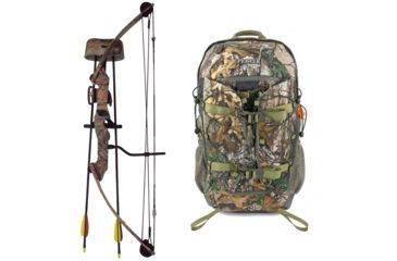 Image of SA Sports Outdoor Gear Moose Youth Bow Pkg., Camouflage 20 in. 35 lbs. RH, 567 W/ Vanguard Xl Hunting Backpack-Realtree Camo, 64794-KIT3