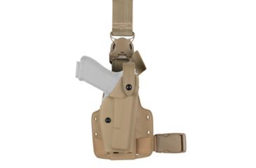 Image of Safariland SLS Tactical Holster w/ Quick Release Leg Harness, Right Hand, STX FDE Brown Leg Shroud Single Strap 6005-93-551-SP10