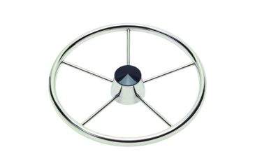 Image of Schmitt &amp; Ongaro Marine 170 13.5" Stainless 5-Spoke Destroyer Wheel w/ Black Cap and Standard Rim - Fits 3/4" Tapered Shaft Helm 44214