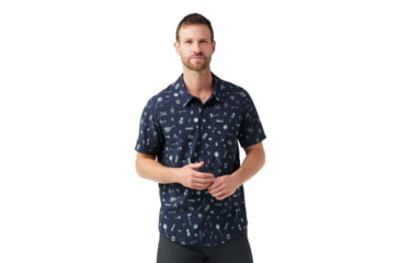 Image of Smartwool Everyday Short Sleeve Button Down - Mens, Deep Navy Gone Camping, 2XL, SW017017N371XXL000