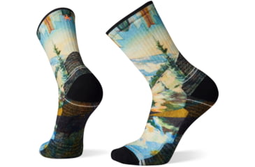 Image of Smartwool Hike Light Cushion Mountain Print Crew Socks - Mens, G61 Mist Blue, Extra Large, SW001617G61XL