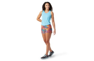 Image of Smartwool Merino Sport Lined Short - Womens, Festive Fuchsia Mountain Plaid Print, Small, SW016604J55S