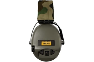Image of Sordin Supreme PRO-X Headband Headset, Foam, Camo Headband, Green Cups, 500423