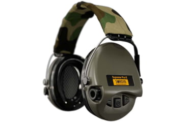 Image of Sordin Supreme PRO-X Headband Headset, Foam, Camo Headband, Green Cups, 500423