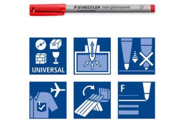 Image of Staedtler Lumocolor Non-Permanent F Width Pen Pack - 8 Colors w/ Stand-Up Box - Yellow, Red, Blue, Orange, Green, Purple, Brown, Black ST 316 WP8