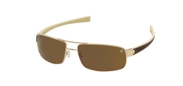 Image of Tag Heuer 0254 Single Vision Prescription Sunglasses, Gold Frame - Dark Brown/Ivory Temples Frame, Polarized Precision Brown Lens, 0254-205SV