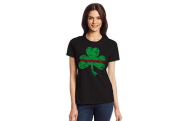 Image of Thin Blue Line Womens T-shirt, Shamrock, Thin Red Line - WOM-STPAT-TRL-TSHIRT-BLACK-L
