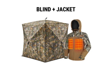 Image of Tidewe VisX/VisMax See Through Hunting Blind and Mens Heated Insulated Water-resistant Jacket Bundle, BL001-CG-V3-TE-HJ007-BNXL-TE