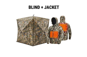 Image of Tidewe VisX/VisMax See Through Hunting Blind and Mens Soft Shell Heated Jacket Coat with Detachable Hood and Battery Pack Bundle, BL001-CG-V2-TE-JTC001-BKS-TE
