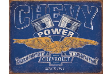 Image of Tin Signs Chevy Power, 12.5in X 16in, Reproduced From Authentic, Vintage Advertising, 2199
